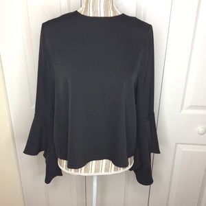 Carmen Marc Valvo black bell sleeve blouse